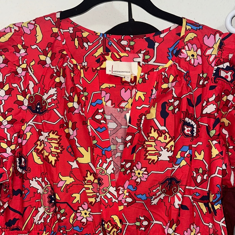 Anthropologie Sommerset Red Floral Geometric Print Dress